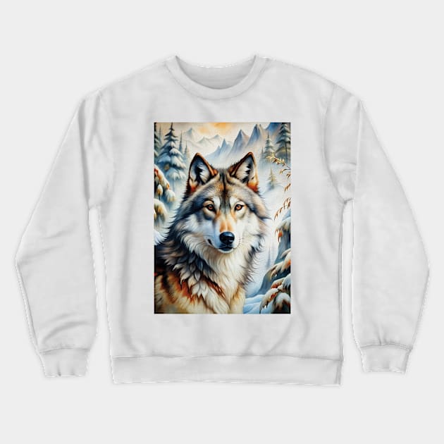 Funny White Wolf Hunting Ground, Winter Mountain Icy Moon, Snowy Forest, Galaxy Beautiful biker gifts Crewneck Sweatshirt by sofiartmedia